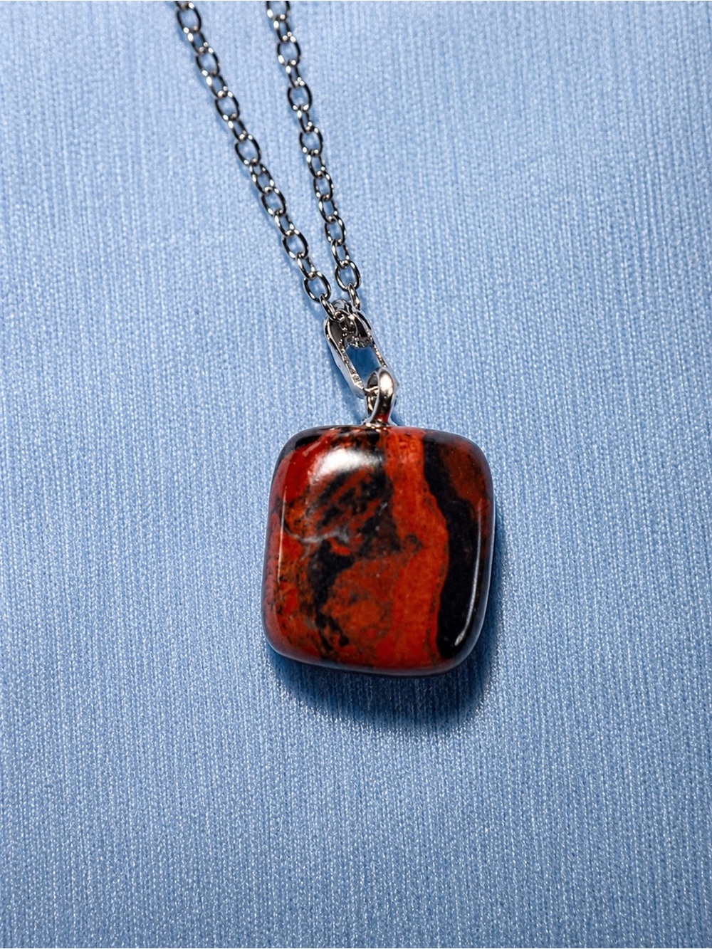 Red and Black Jasper Square Pendant Necklace - Women's Jewelry